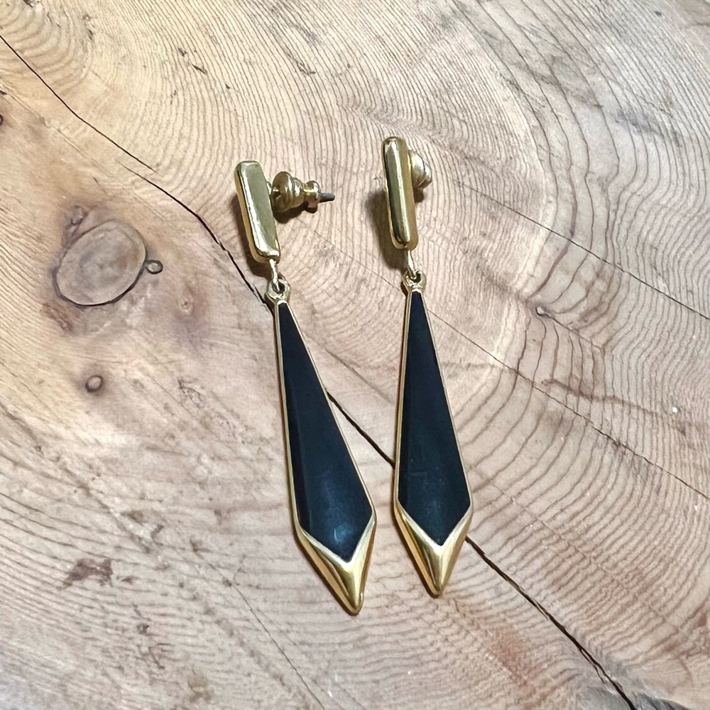 Vintage Trifari gold and black dangle earrings